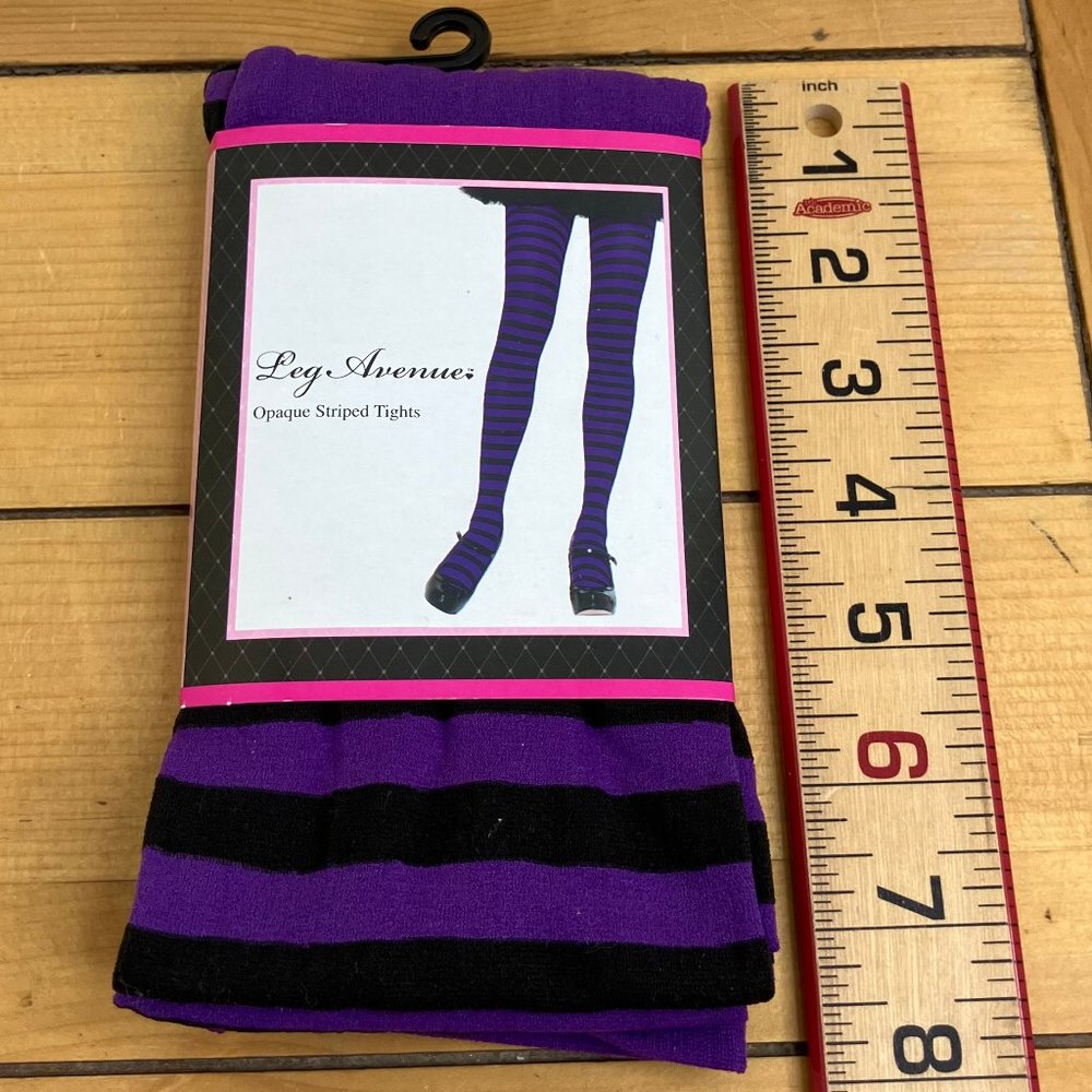 Leg Avenue Opaque Striped Tights Purple/Black One Size 90-160 lbs Style 7100